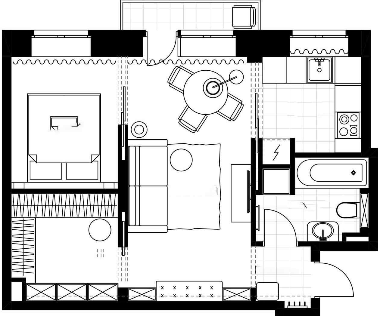 planul apartamentului cu 2 camere